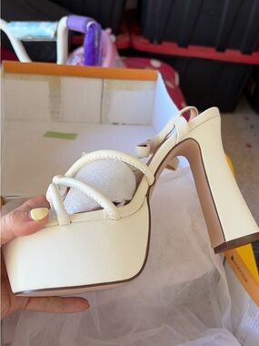 Chase + Chloe Cream Platform Slingback Heels with Braided Straps
